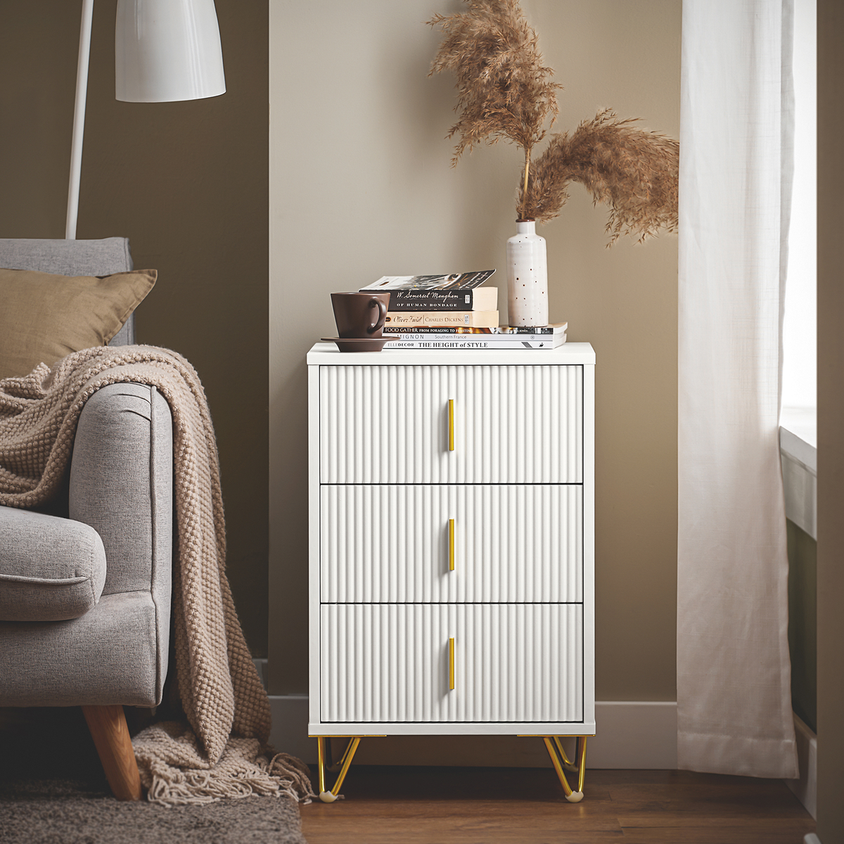 SoBuy FBT115-L-W, Bedside Table Bedside Cabinet Nightstand with 3 Drawers, Side Table for Bedroom Livimg Room White W40 x D40 x H63cm