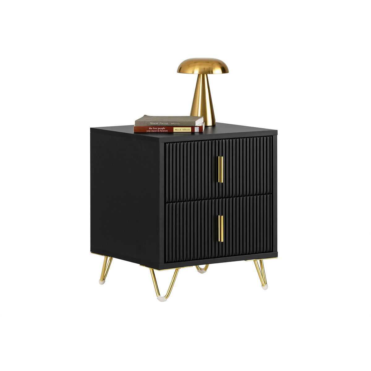 SoBuy FBT115-SCH bedside table white background overview – compact nightstand with 2 drawers and gold legs
