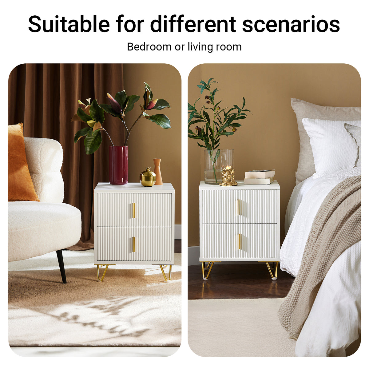 SoBuy FBT115-W, Bedside Table Bedside Cabinet Nightstand with 2 Drawers, Side Table for Bedroom Living Room White W40 x D40 x H47cm