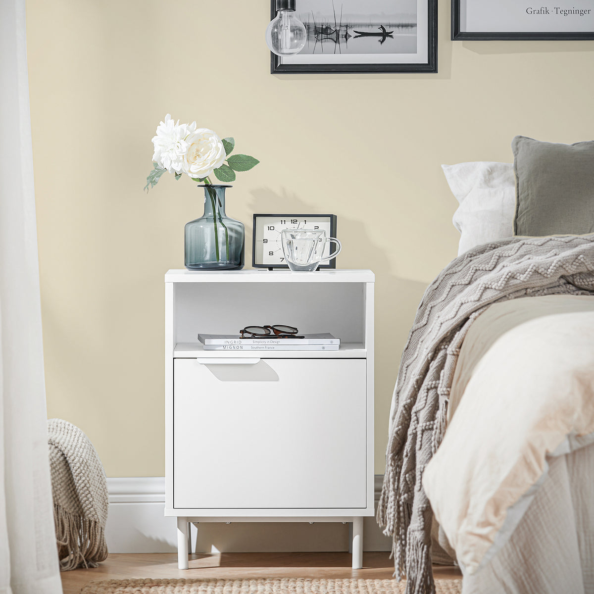 SoBuy FBT124-W, Bedside Table Night Stand Side Table End Table Coffee Table Lamp Table with Door, White
