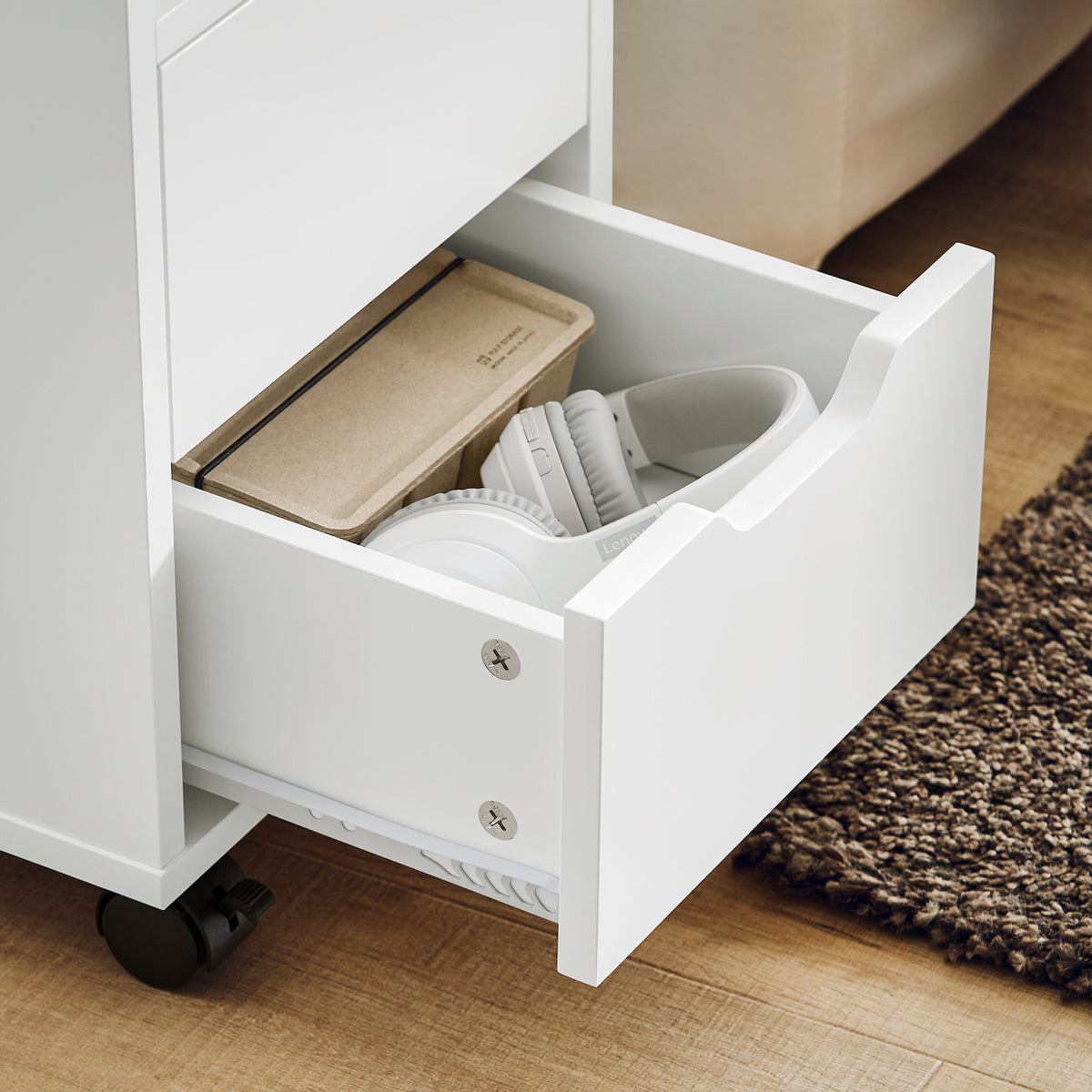 SoBuy FBT130-WN, Home Office File Cabinet Printer Stand Storage Cabinet on Wheels Side Table End Table, White