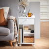 SoBuy FBT148-W, Mobile Coffee Table with Tablet Rail C-shaped Side Table with Shelves, White