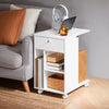 SoBuy FBT148-W, Mobile Coffee Table with Tablet Rail C-shaped Side Table with Shelves, White