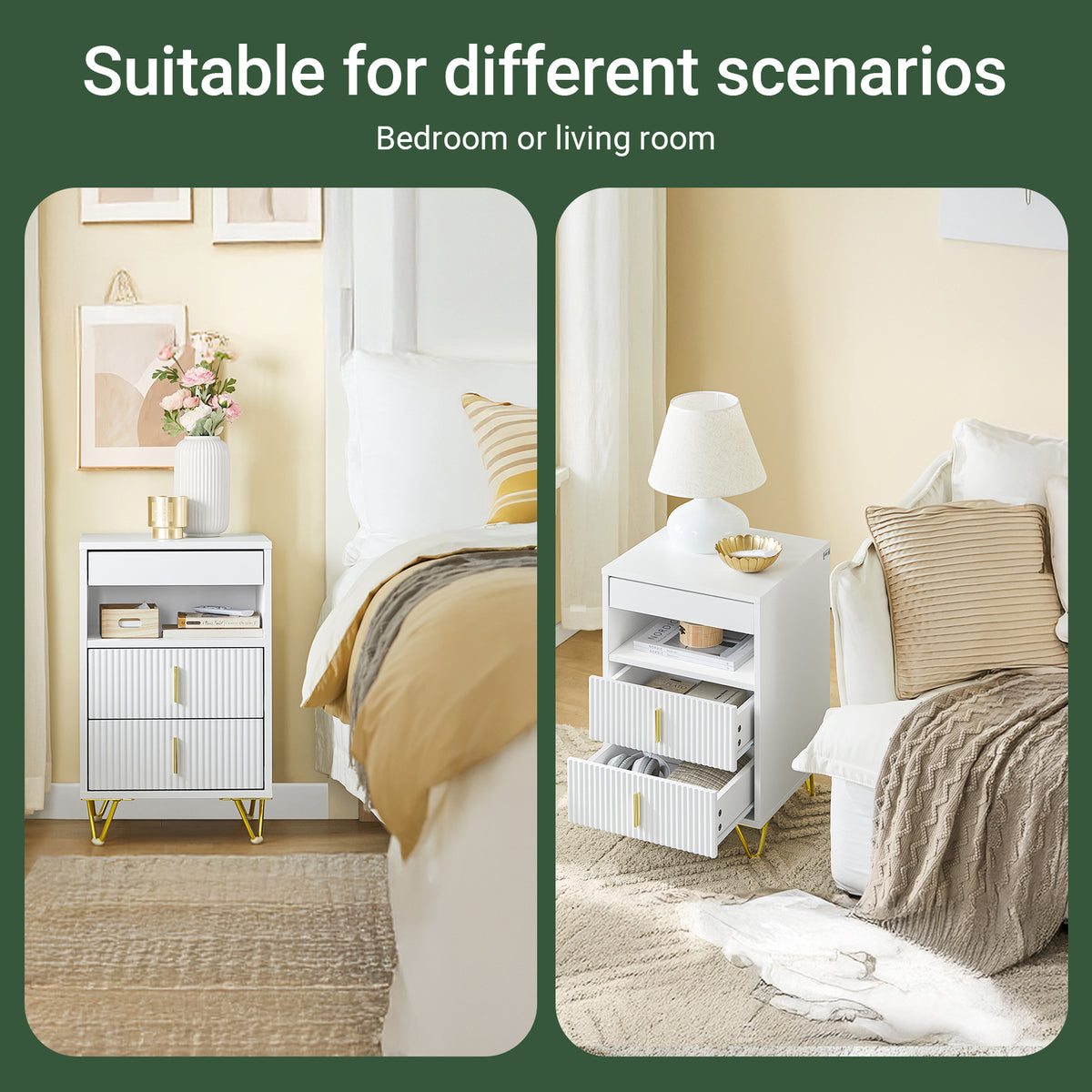SoBuy FBT168-W, Bedside Table, Bedside Cabinet, Nightstand with 3 Drawers and Shelf, Side Table for Bedroom Living Room, White W40 x D40 x H63cm