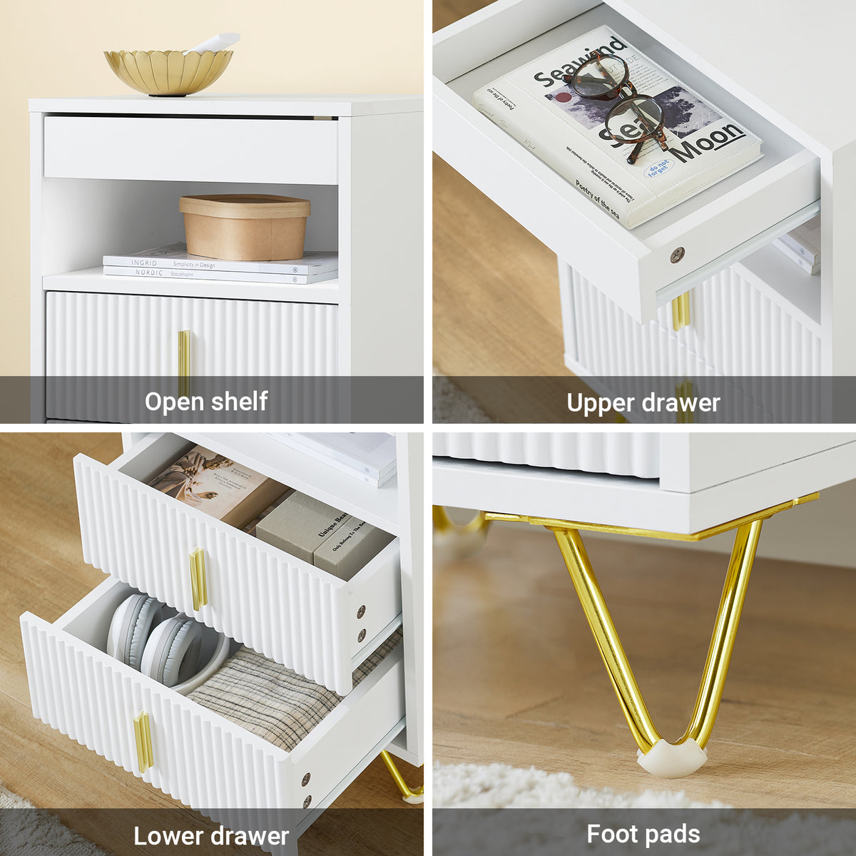 SoBuy FBT168-W, Bedside Table, Bedside Cabinet, Nightstand with 3 Drawers and Shelf, Side Table for Bedroom Living Room, White W40 x D40 x H63cm