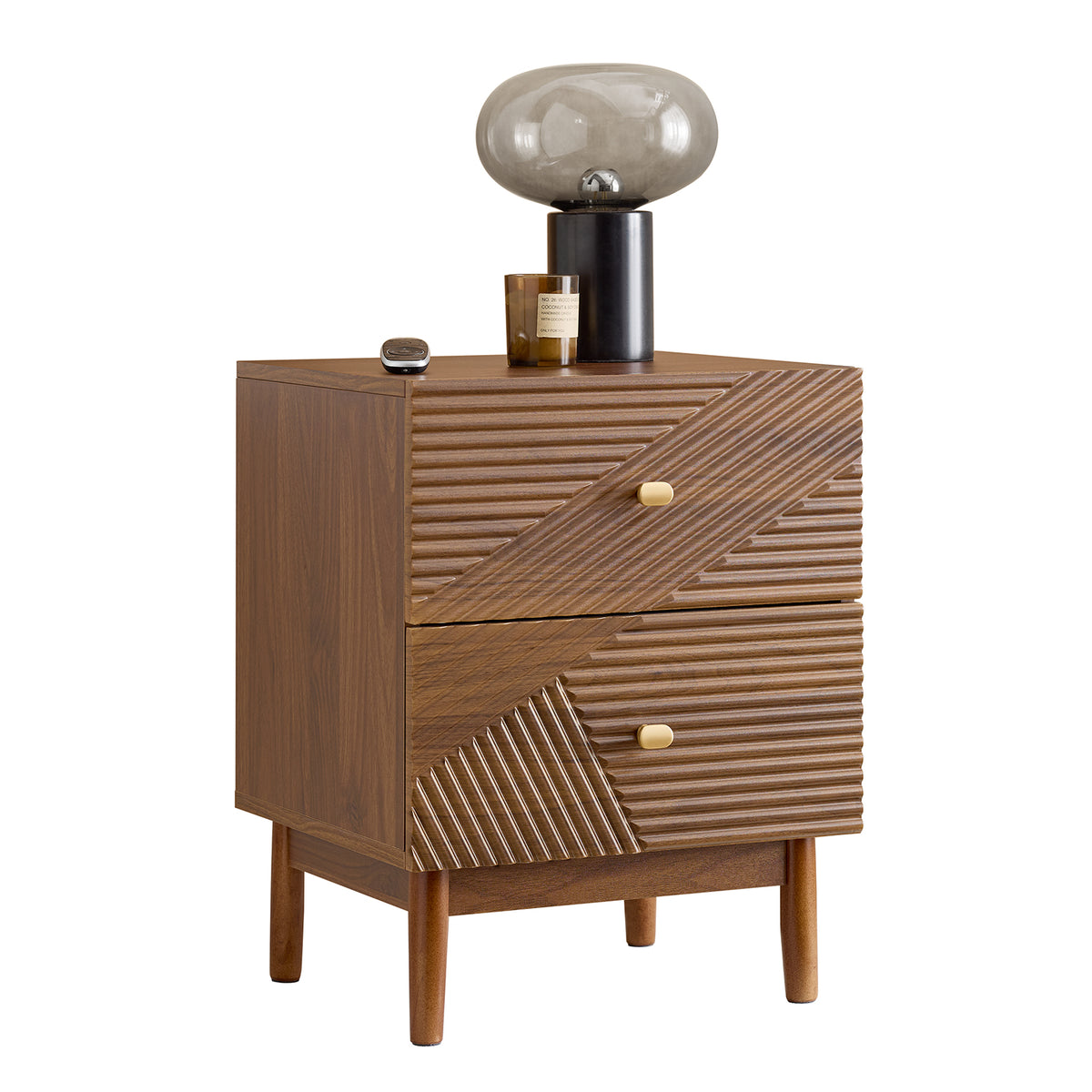 SoBuy FBT170-N, Vintage Bedside Table with 2 Drawers, Wooden Side Table with Rubber Wood Legs, Nightstand for Bedroom, Living Room, and Study, Brown, W45 x D40 x H58 cm