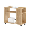 SoBuy FBT34-N, Side Table End Table with Storage Shelves, 2 Tiers Bookcase on Wheels, Wood