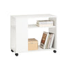 SoBuy FBT34-W, Side Table End Table with Storage Shelves, 2 Tiers Bookcase on Wheels, White