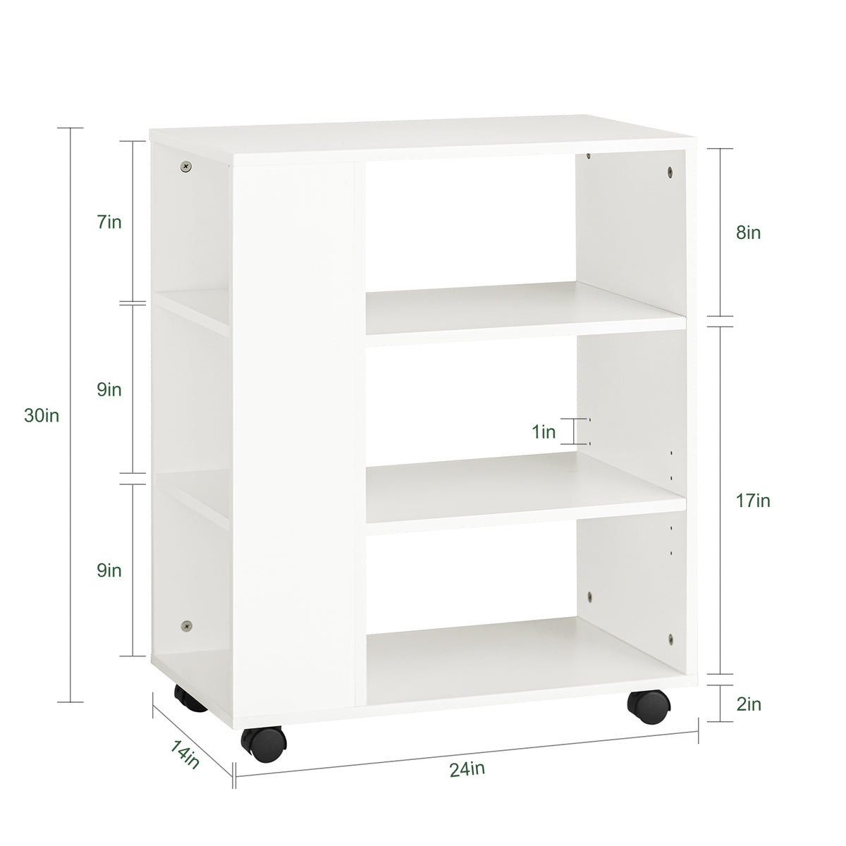 SoBuy FBT68-W, 3 Tiers Bookcase Storage Shelf on Wheels, Desk Side Printer Shelf, White