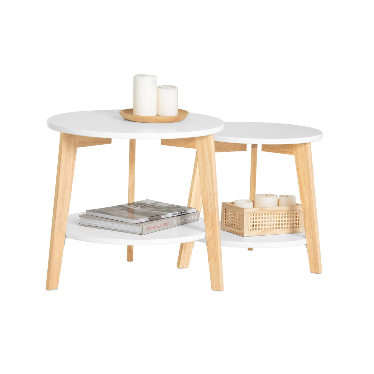 SoBuy FBT75-W, Set of 2 Side Tables with Storage, Living Room Tables Nesting Tables, White