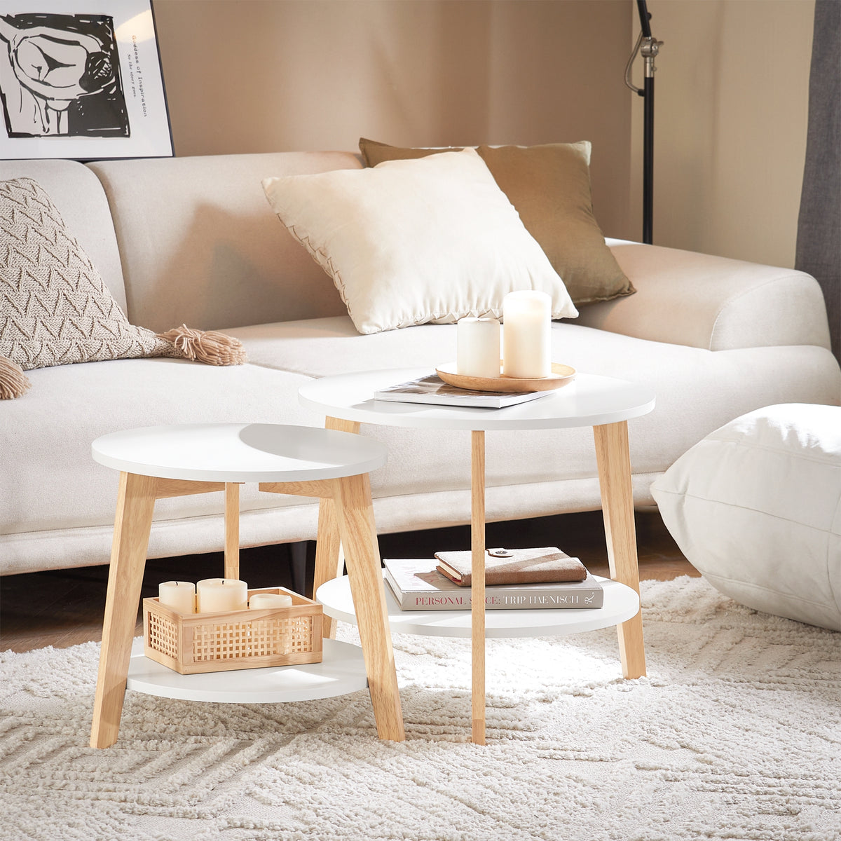 SoBuy FBT75-W Set of 2 Side Tables with Storage Nesting Tables