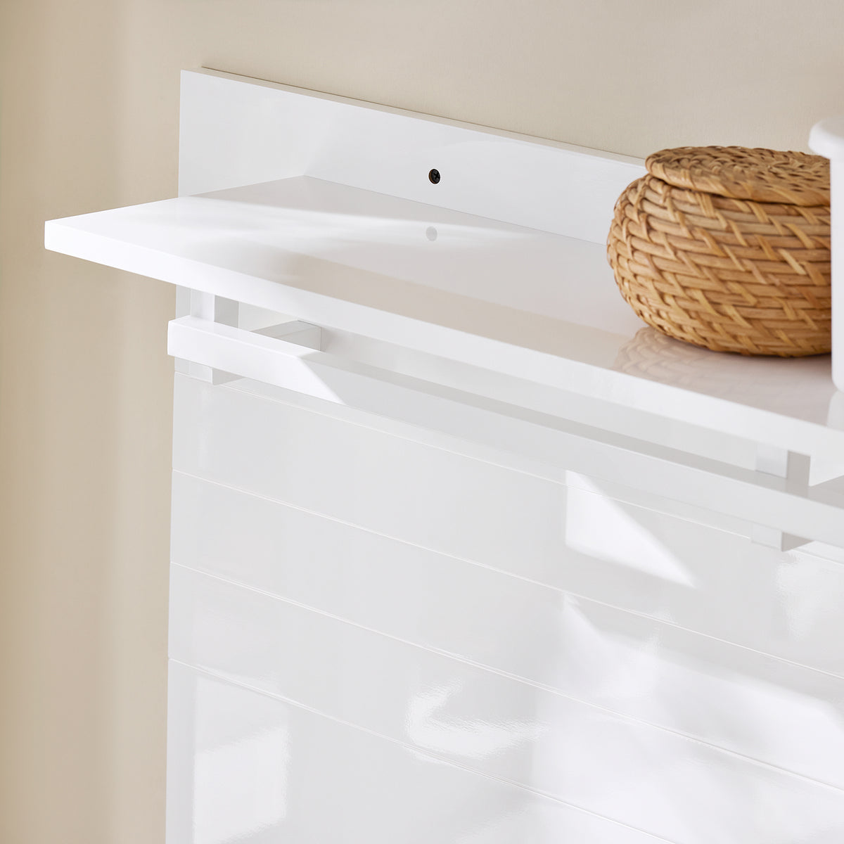 SoBuy FHK36-W, Wall Coat Rack Wall Shelf Wall Panel Wardrobe Panel with 4 Hooks High Gloss White, White