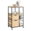 SoBuy FKW111-N, Kitchen Cart with Drawers and Shelves Compact Trolley Island Unit with Wheels, Storage Cabinet, Tea Trolley, Vegetable Stand, Small Sideboard Natural Wood Color 89x53x37cm