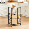 SoBuy FKW111-N, Kitchen Cart with Drawers and Shelves Compact Trolley Island Unit with Wheels, Storage Cabinet, Tea Trolley, Vegetable Stand, Small Sideboard Natural Wood Color 89x53x37cm