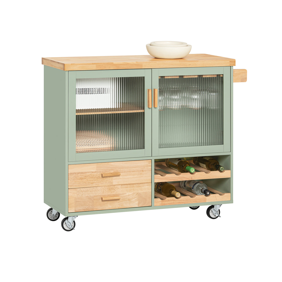 SoBuy FKW114-GR, Kitchen Island Kitchen Storage Trolley Sideboard on Wheels, Green