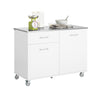 SoBuy FKW117-W, Kitchen Island on Wheels Rolling Kitchen Storage Trolley with Stainless Steel Worktop for Dining Room, Breakfast Bar, and Kitchen White W120 x D56 x H90 cm