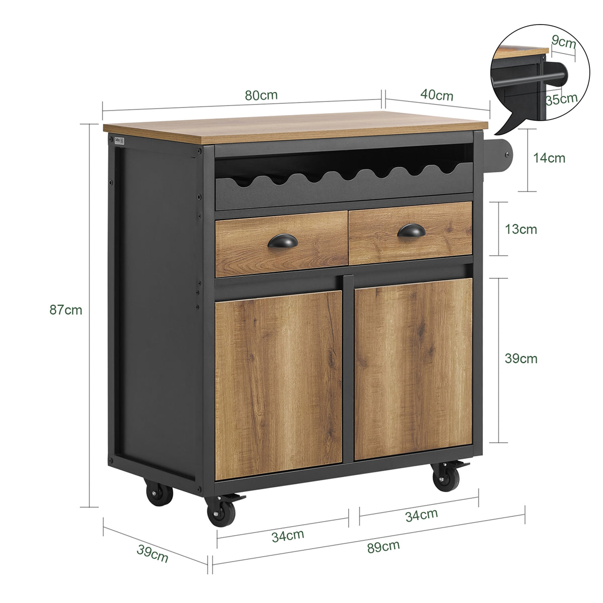SoBuy FKW122-SCH, Kitchen Trolley Kitchen Storage Trolley Mobile Kitchen Cabinet, Black