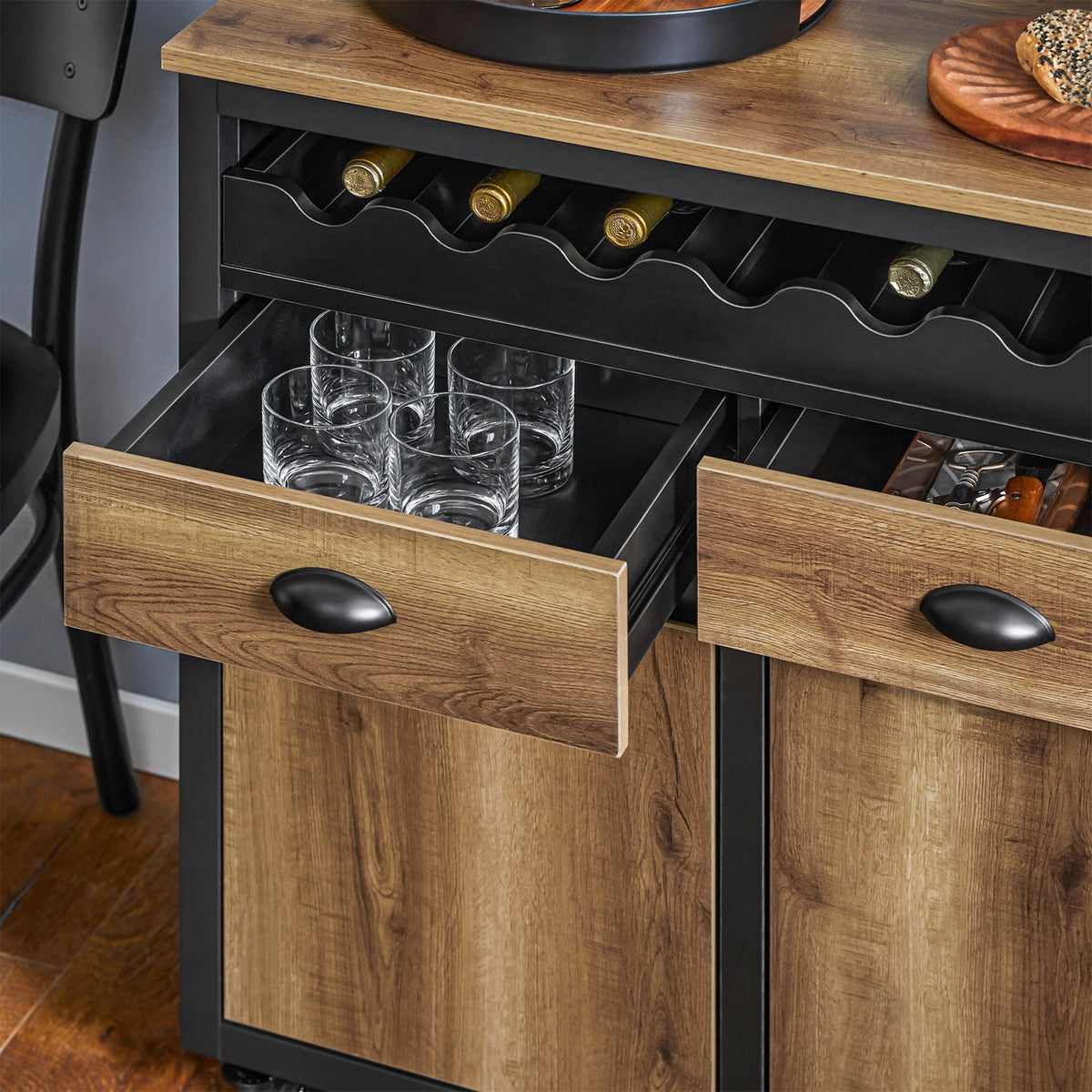 SoBuy FKW122-SCH, Kitchen Trolley Kitchen Storage Trolley Mobile Kitchen Cabinet, Black