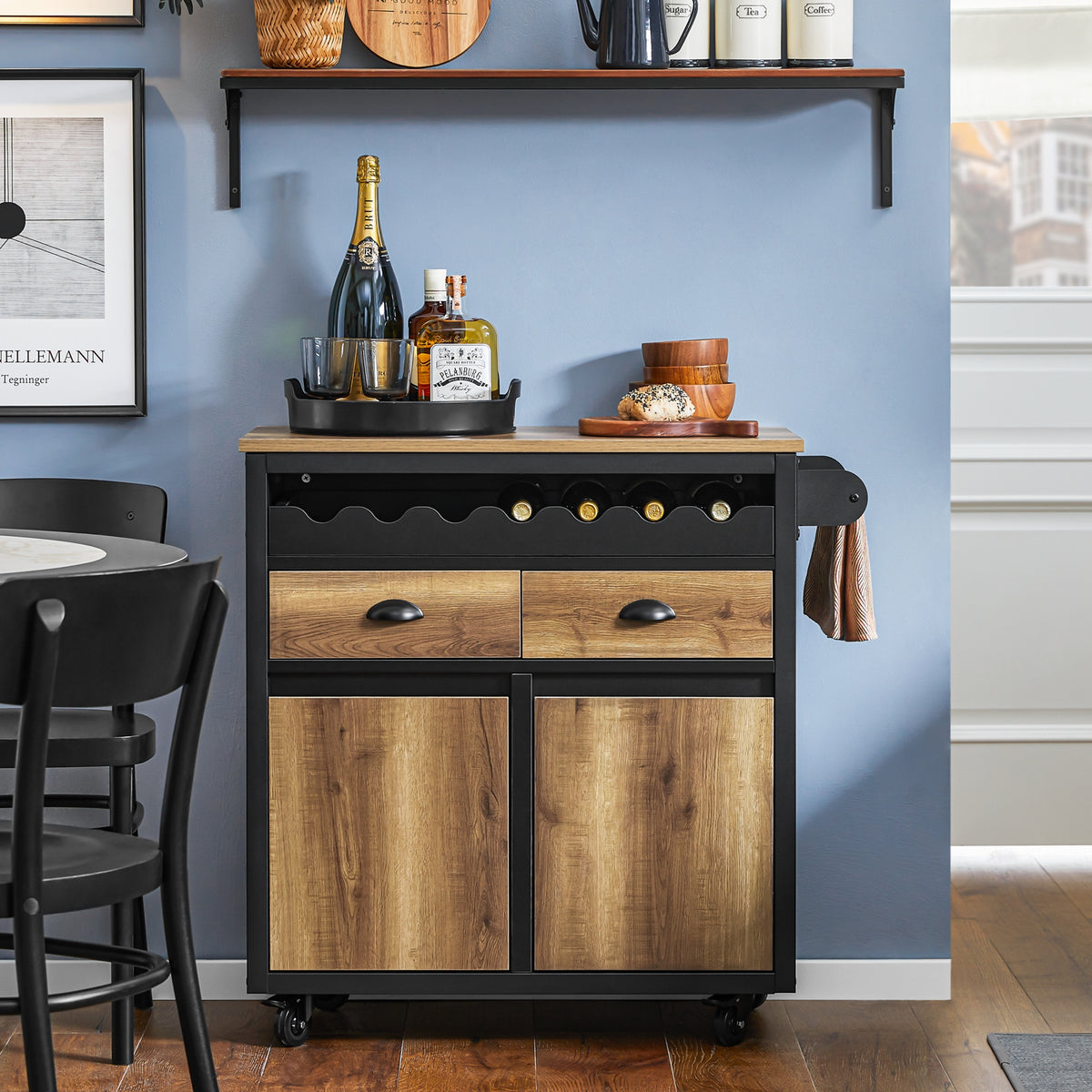 SoBuy FKW122-SCH, Kitchen Trolley Kitchen Storage Trolley Mobile Kitchen Cabinet, Black