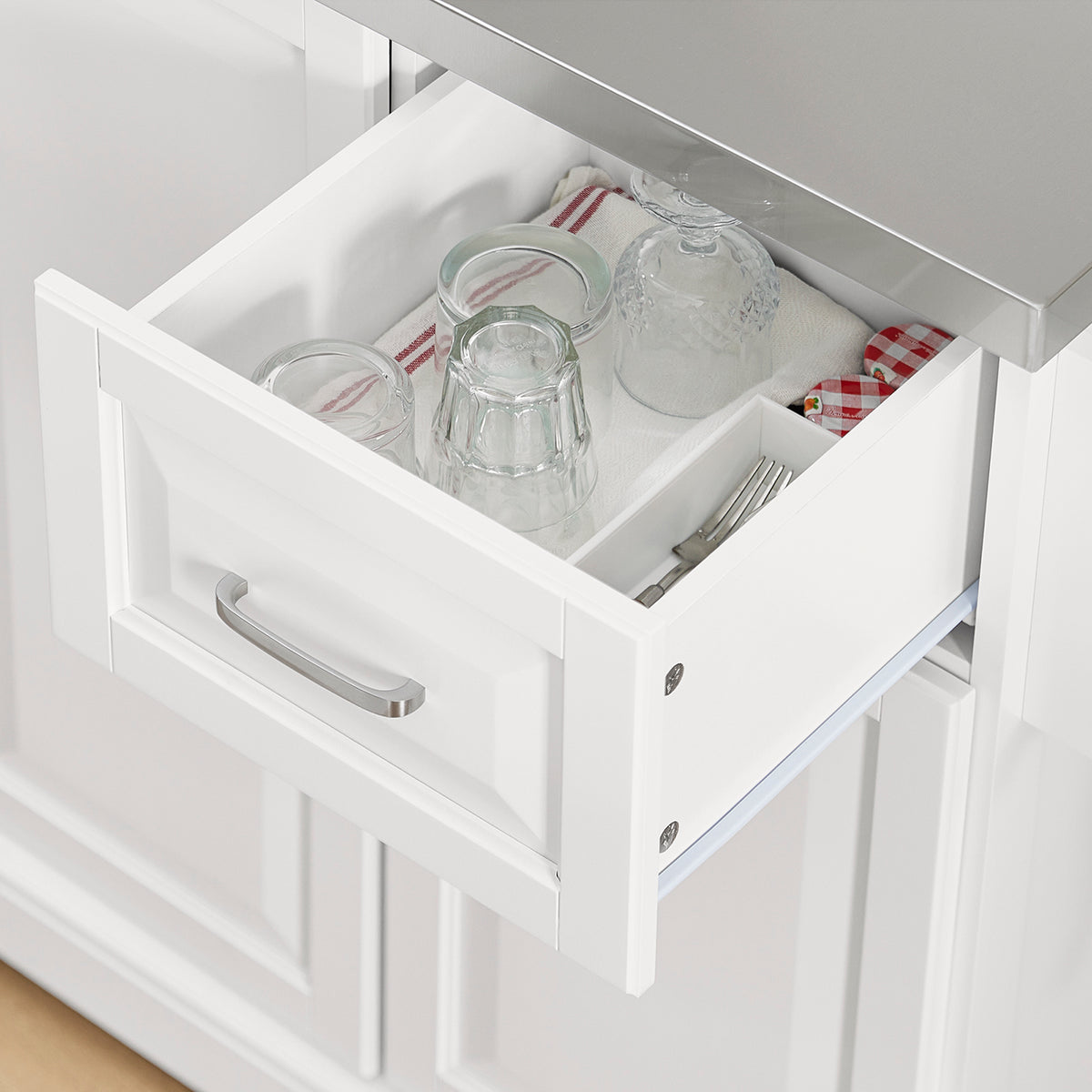 SoBuy FKW128-II-ST, Kitchen Island on Wheels Rolling Storage Trolley with Expandable Worktop Kitchen Storage Unit Cabinet Sideboard Perfect for Kitchen Organisation W130 x D46/71 x H91cm White