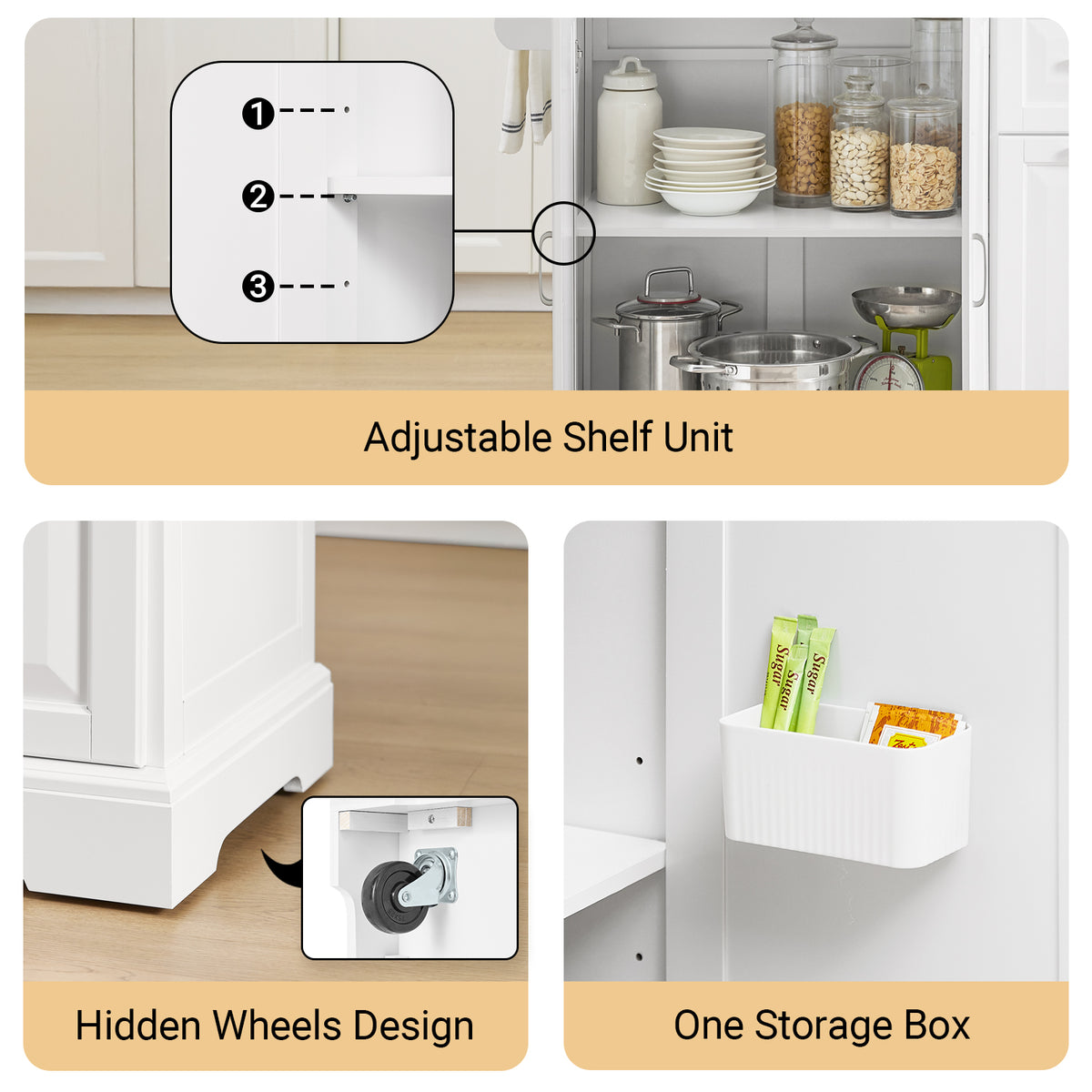 SoBuy FKW128-II-ST, Kitchen Island on Wheels Rolling Storage Trolley with Expandable Worktop Kitchen Storage Unit Cabinet Sideboard Perfect for Kitchen Organisation W130 x D46/71 x H91cm White