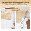 SoBuy FKW129-WN, Kitchen Island on Wheels Rolling Kitchen Storage Trolley with Extendable Rubber Wood Worktop, 2 Drawers and Adjustable Shelves for Dining Room, Breakfast Bar White 113x91x(44–69) cm