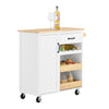 SoBuy FKW131-WN, Rolling Kitchen Storage Islands & Carts Storage Trolley with Rubberwood Worktop, Free-Standing Kitchen Units for Dining Room & Coffee Station W92 x D42 x H87 cm White