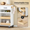 SoBuy FKW131-WN, Rolling Kitchen Storage Islands & Carts Storage Trolley with Rubberwood Worktop, Free-Standing Kitchen Units for Dining Room & Coffee Station W92 x D42 x H87 cm White