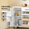 SoBuy FKW131-WN, Rolling Kitchen Storage Islands & Carts Storage Trolley with Rubberwood Worktop, Free-Standing Kitchen Units for Dining Room & Coffee Station W92 x D42 x H87 cm White