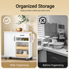 SoBuy FKW131-WN, Rolling Kitchen Storage Islands & Carts Storage Trolley with Rubberwood Worktop, Free-Standing Kitchen Units for Dining Room & Coffee Station W92 x D42 x H87 cm White
