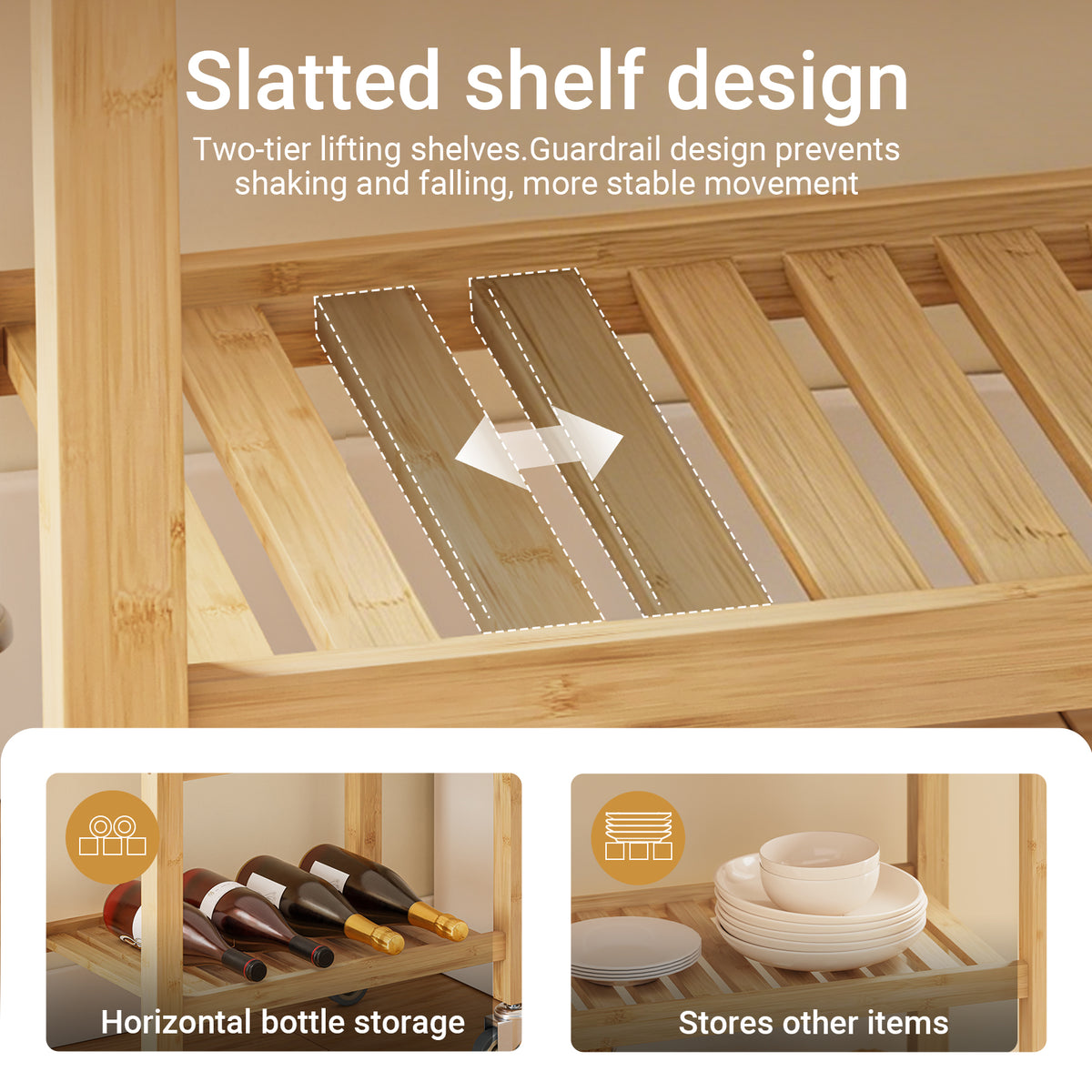 SoBuy FKW135-N, Kitchen Trolley on Wheels with Drawer & Shelves, Rolling Storage Cart with Worktop, Natural, 58x40x86cm