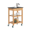 SoBuy FKW28-SCH, Bamboo Kitchen Trolley Cart Kitchen Storage Trolley Serving Trolley with Black Granite Countertop, Black
