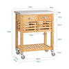 SoBuy FKW40-N, Bamboo Kitchen Serving Trolley Storage Trolley Cart with Stainless Steel Worktop, Wood
