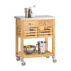 SoBuy FKW40-N, Bamboo Kitchen Serving Trolley Storage Trolley Cart with Stainless Steel Worktop, Wood