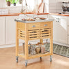 SoBuy FKW40-N, Bamboo Kitchen Serving Trolley Storage Trolley Cart with Stainless Steel Worktop, Wood