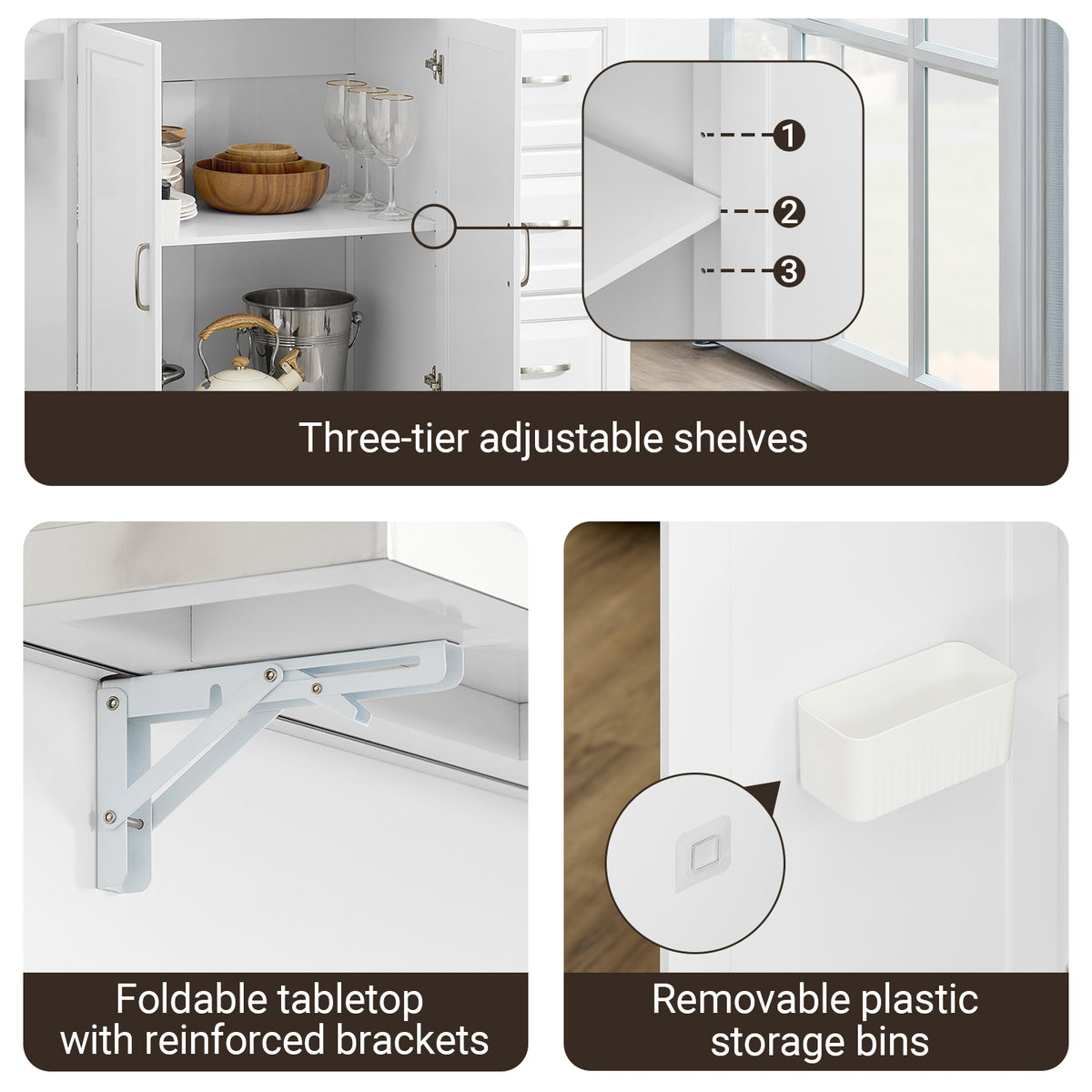 SoBuy FKW41-III-ST cupboard with adjustable shelf for pots pans and small appliances white kitchen island