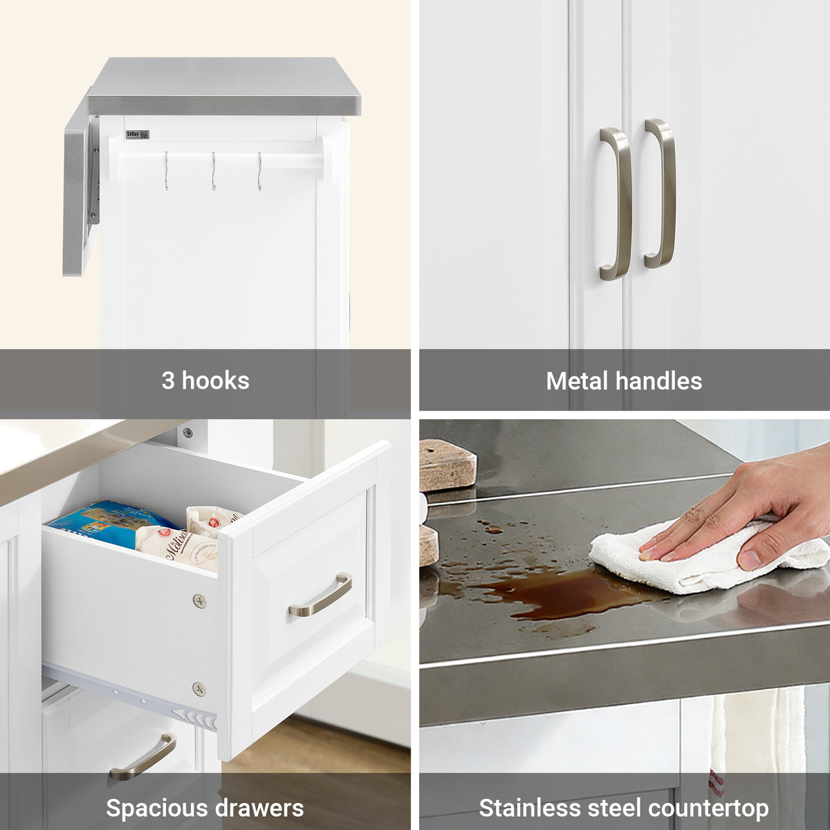 SoBuy FKW41-III-ST 3 spacious pull-out drawers for kitchen utensils and tools white kitchen island