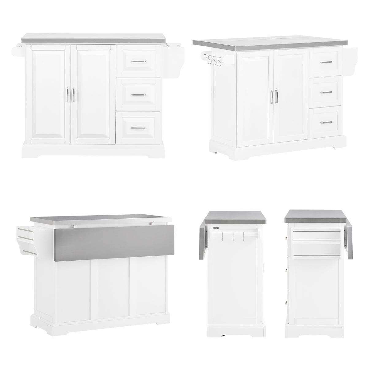 SoBuy FKW41-III-ST 130cm wide worktop large freestanding kitchen island for open-plan kitchens white