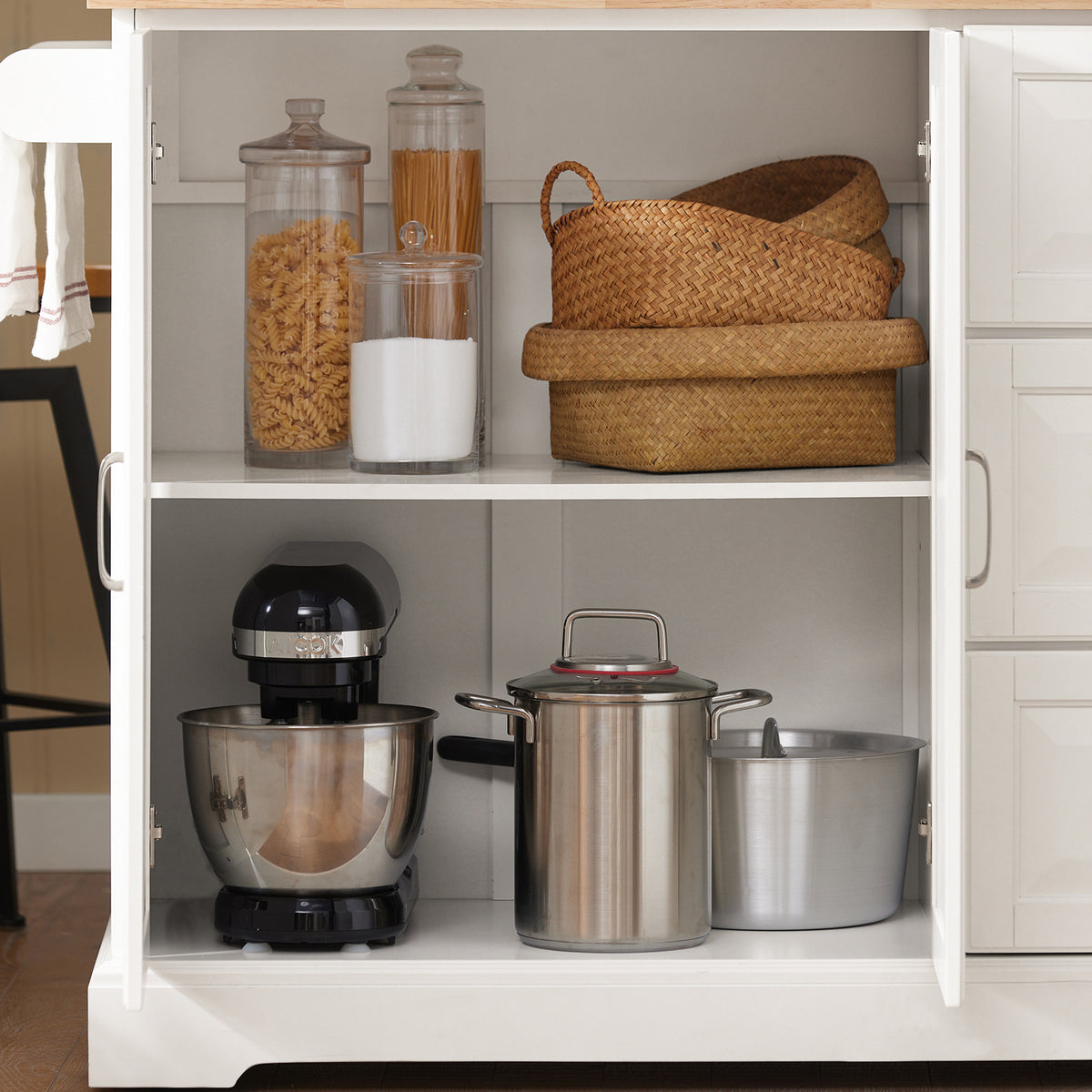 SoBuy FKW41-WN+FST29-WNx2, Kitchen Island Set, Kitchen Island and 2 Kitchen Breakfast Bar Stools, White