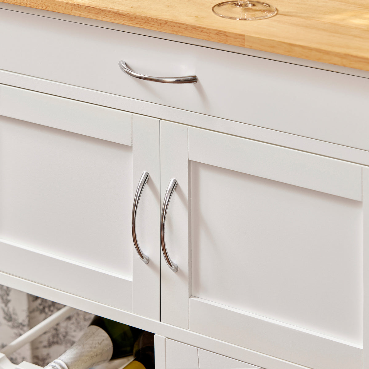SoBuy FKW45-WN, Kitchen Storage Trolley Serving Trolley Kitchen Storage Cabinet with Rubber Wood Worktop, White