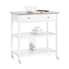 SoBuy FKW47-II-W, Kitchen Trolley Cart Storage Kitchen Island on Wheels, Rolling Island with Stainless Steel Worktop Multi-Tier Serving Organiser Unit for Pantry, Outdoor, Dining Room White 81x45x90cm