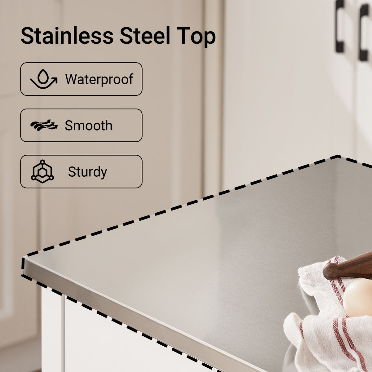 SoBuy FKW47-II-W, Kitchen Trolley Cart Storage Kitchen Island on Wheels, Rolling Island with Stainless Steel Worktop Multi-Tier Serving Organiser Unit for Pantry, Outdoor, Dining Room White 81x45x90cm