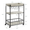 SoBuy FKW56-HG, Modern Design 3 Tiers Kitchen Trolley Serving Trolley with Wine Rack Metal & MDF, Grey