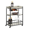 SoBuy FKW56-HG, Modern Design 3 Tiers Kitchen Trolley Serving Trolley with Wine Rack Metal & MDF, Grey