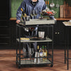 SoBuy FKW56-HG, Modern Design 3 Tiers Kitchen Trolley Serving Trolley with Wine Rack Metal & MDF, Grey