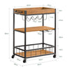 SoBuy FKW56-N, Industrial Vintage Style Wood Metal 3 Tiers Kitchen Serving Trolley with Wine Rack, Wood