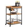 SoBuy FKW56-N, Industrial Vintage Style Wood Metal 3 Tiers Kitchen Serving Trolley with Wine Rack, Wood