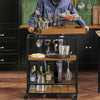 SoBuy FKW56-N, Industrial Vintage Style Wood Metal 3 Tiers Kitchen Serving Trolley with Wine Rack, Wood