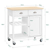 SoBuy FKW62-II-WN, Kitchen Storage Trolley Serving Trolley Kitchen Cabinet with Rubber Wood Worktop, White and Natural