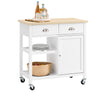 SoBuy FKW62-II-WN, Kitchen Storage Trolley Serving Trolley Kitchen Cabinet with Rubber Wood Worktop, White and Natural